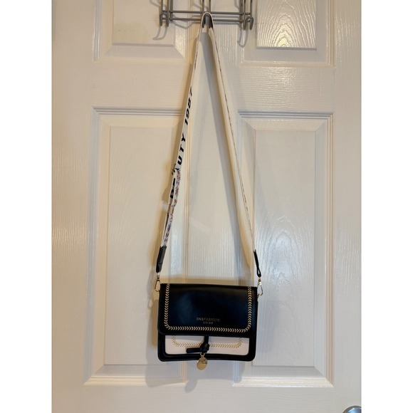 Black & White Crossbody Bag with Beige Strap SN&Fashion Shoulder Purse - Picture 2 of 4